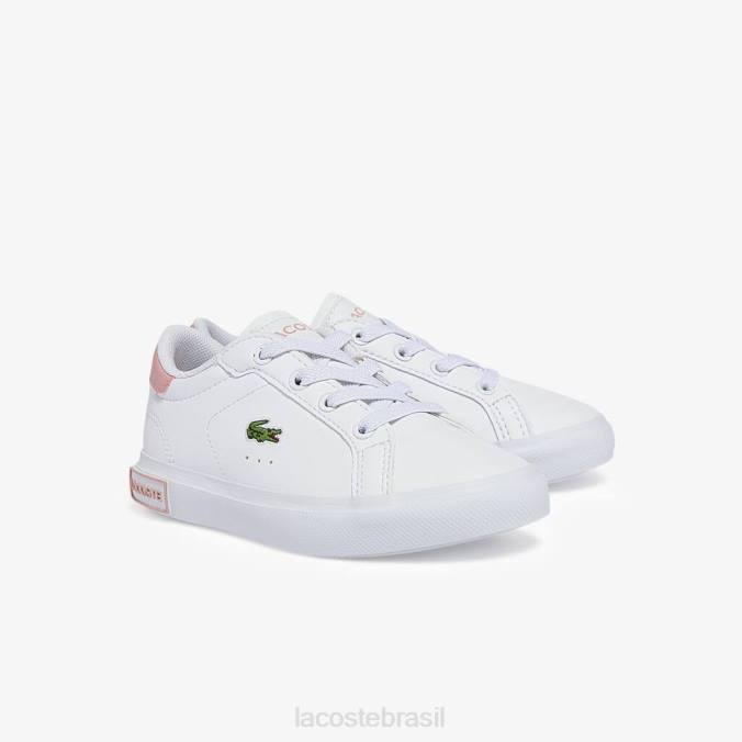 Lacoste crianças tênis sintético powercourt branco e rosa claro P2PX2936 sapato