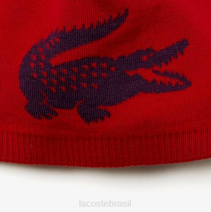 Lacoste homens gorro jacquard de lã de crocodilo Bordéus P2PX2310 acessórios