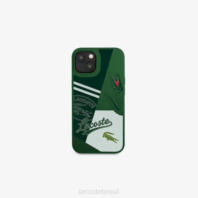 Lacoste homens capa iphone 14 com estampa de retalhos verde 132 P2PX2224 acessórios