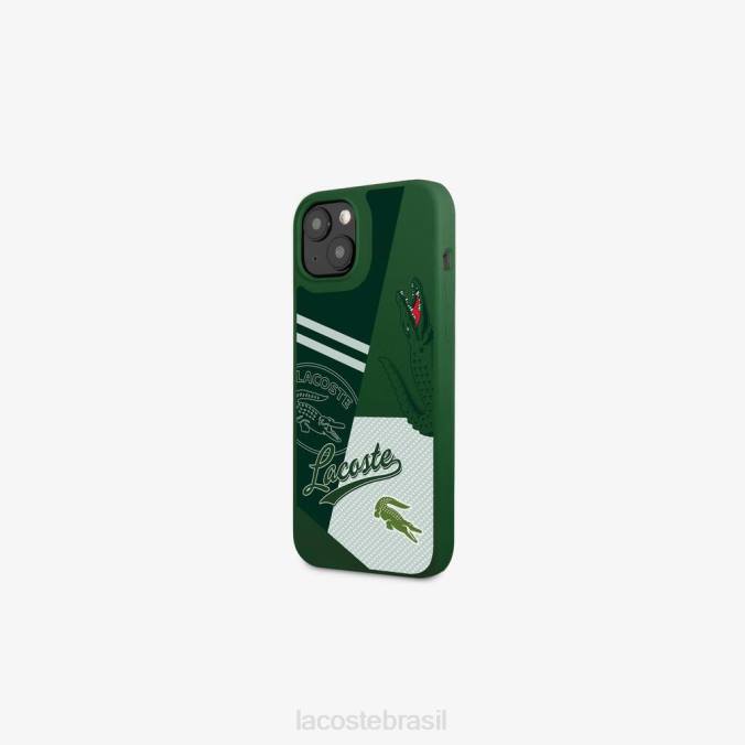 Lacoste homens capa iphone 14 com estampa de retalhos verde 132 P2PX2224 acessórios