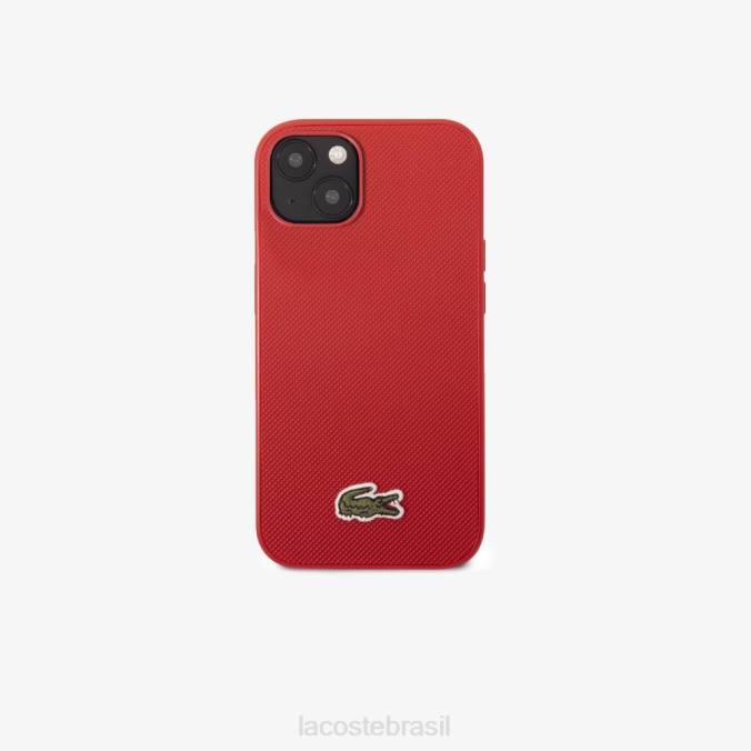 Lacoste homens capa iphone 14 plus com efeito petit piquê azul marinho/marrom P2PX2225 acessórios