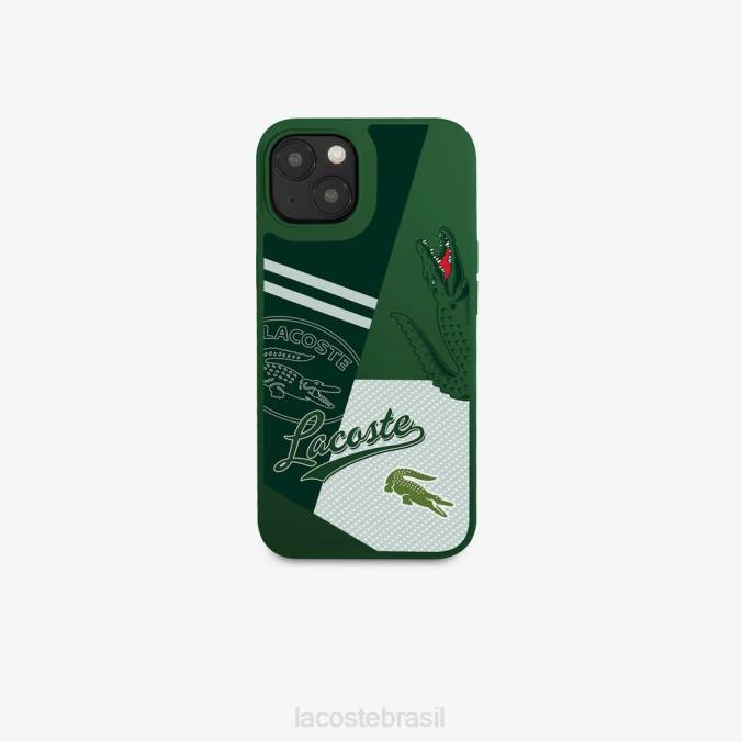 Lacoste homens capa iphone 14 plus com estampa de retalhos verde 132 P2PX2222 acessórios