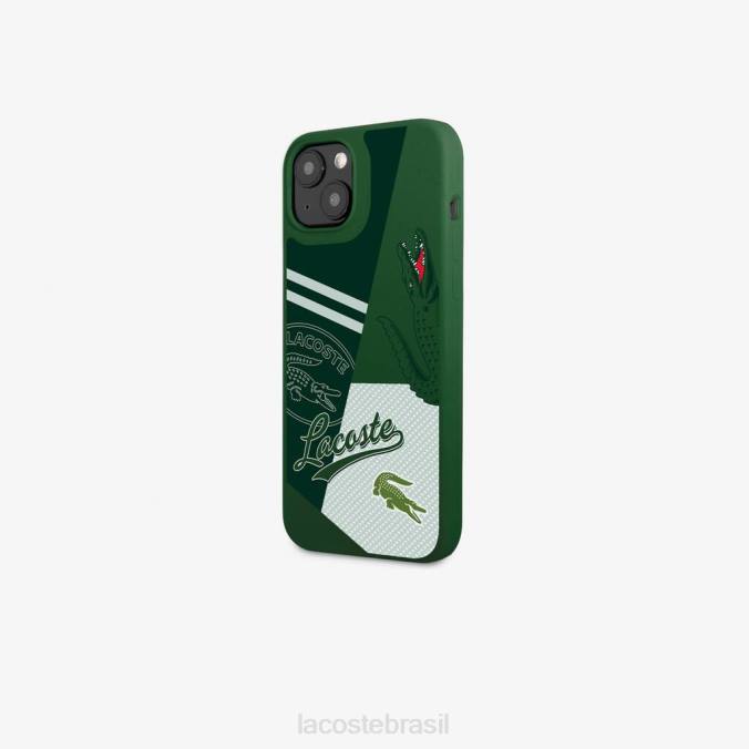 Lacoste homens capa iphone 14 plus com estampa de retalhos verde 132 P2PX2222 acessórios