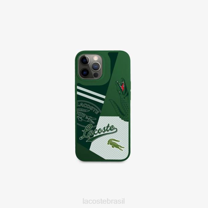 Lacoste homens capa iphone 14 pro com estampa de retalhos verde 132 P2PX2217 acessórios