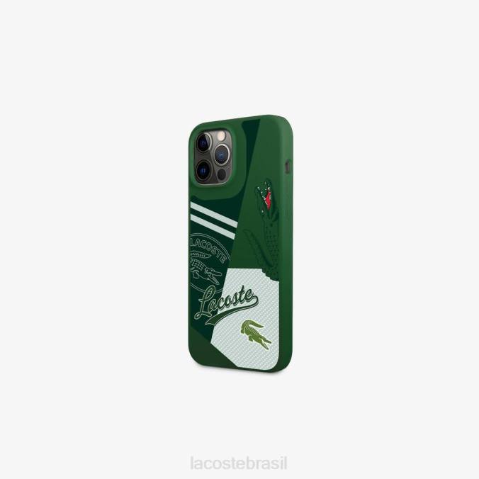 Lacoste homens capa iphone 14 pro com estampa de retalhos verde 132 P2PX2217 acessórios