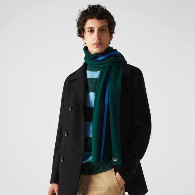 Lacoste homens lenço de lã listrado esportivo verde/azul marinho/azul P2PX2299 acessórios
