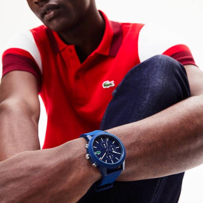 Lacoste homens Relógio cronógrafo 12.12 com pulseira de silicone azul azul P2PX2329 acessórios