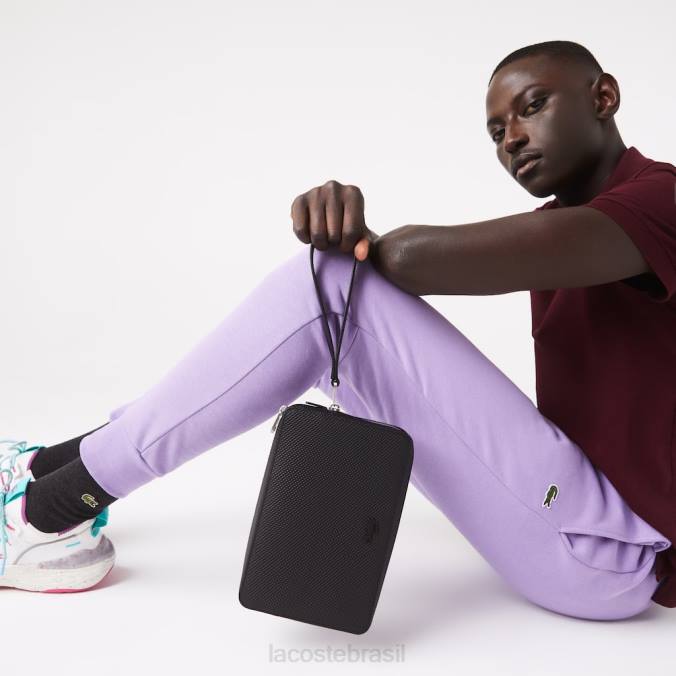 Lacoste homens bolsa com zíper em couro chantaco piquê preto P2PX2009 bolsas e artigos de couro