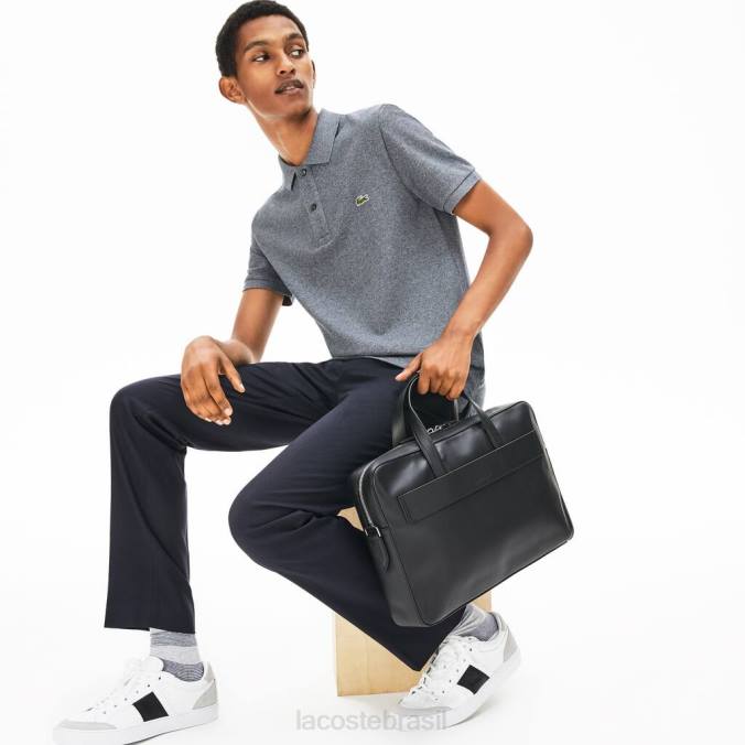 Lacoste homens l.12.12 bolsa de couro com alça de ombro removível para computador preto P2PX2030 bolsas e artigos de couro
