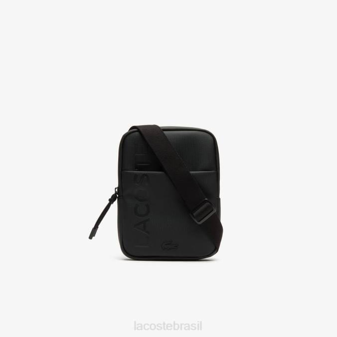 Lacoste homens l.12.12 bolsa plana pequena com zíper da marca preto P2PX2008 bolsas e artigos de couro