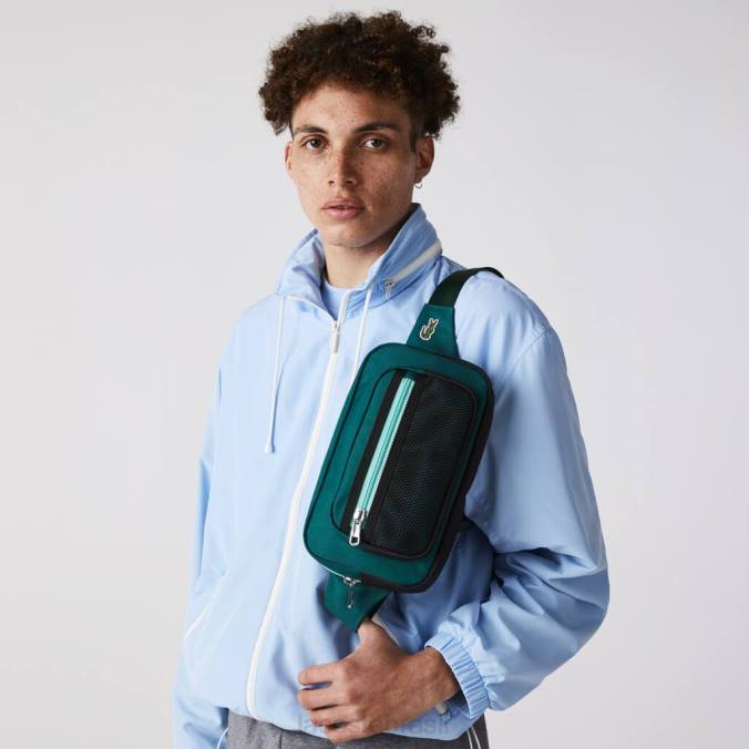 Lacoste homens l roupa com detalhes contrastantes em lona pochete swing vert 132 espirulina P2PX2040 bolsas e artigos de couro