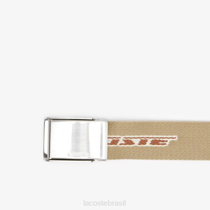 Lacoste homens cinto com estampa de logo contrastante farine de noz-pecã leão P2PX1960 bolsas e artigos de couro