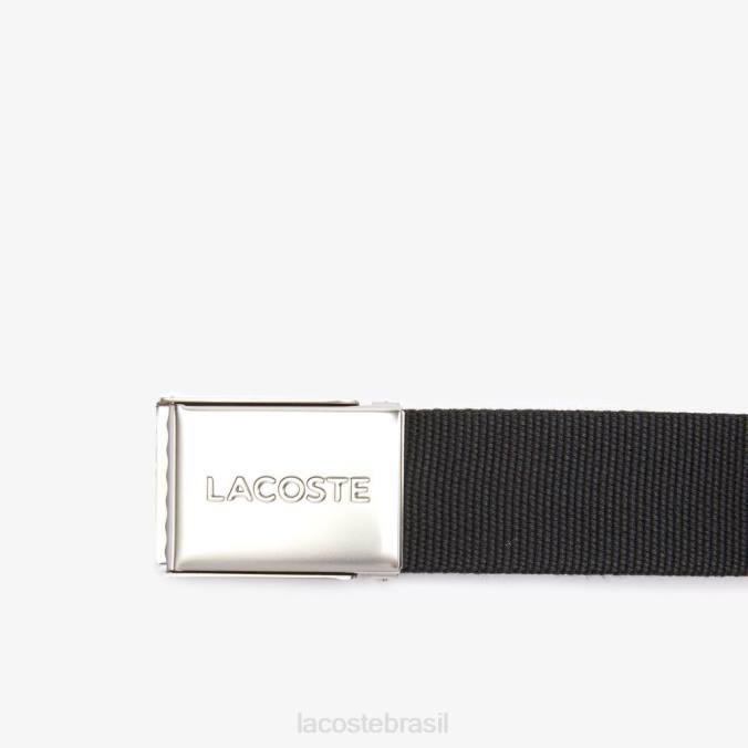 Lacoste homens cinto de tecido com fivela gravada preto P2PX2082 bolsas e artigos de couro