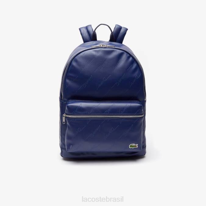 Lacoste homens mochila com zíper e estampa de assinatura ao vivo profundezas azuis P2PX2047 bolsas e artigos de couro