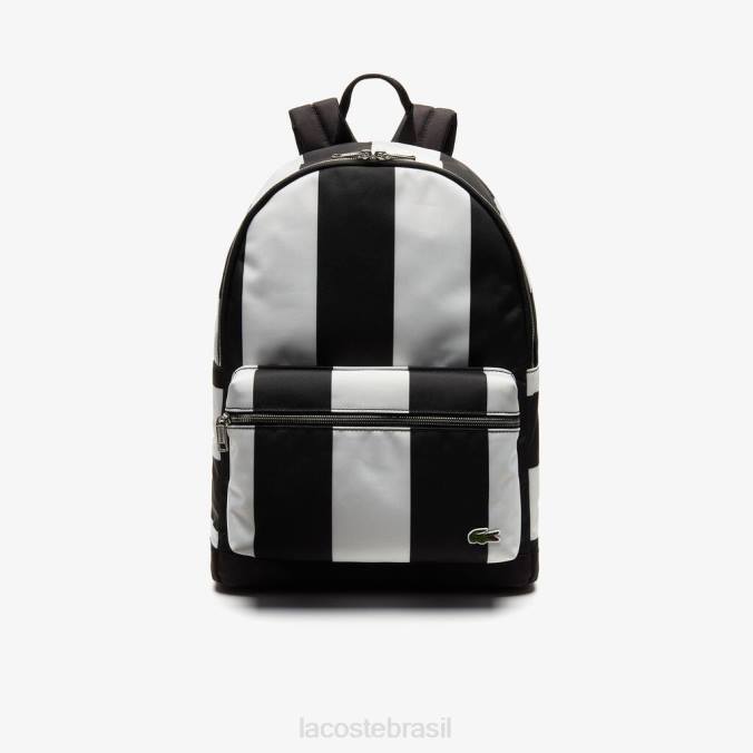 Lacoste homens mochila listrada com bolsa removível viva preto branco P2PX2055 bolsas e artigos de couro