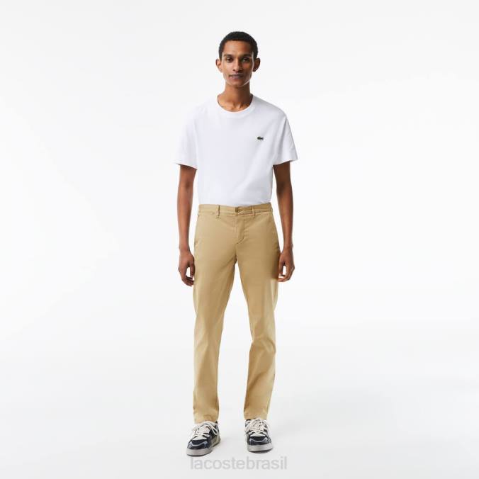 Lacoste homens calça chino slim fit em algodão stretch bege P2PX499 roupas
