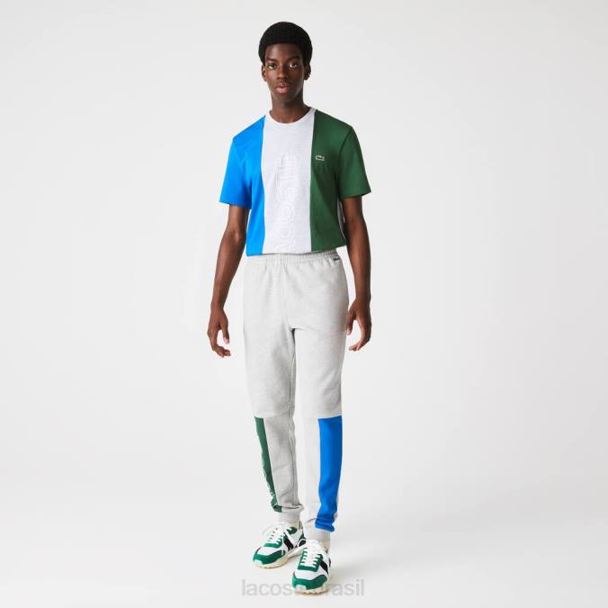 Lacoste homens calça de jogging com mistura de lã de algodão colorblock chine cinza/azul/verde P2PX1179 roupas
