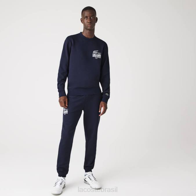 Lacoste homens calça de jogging de lã de algodão com marca de crocodilo azul-marinho P2PX1095 roupas