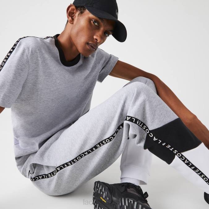 Lacoste homens calça de jogging de lã listrada colorblock exclusiva chine cinza/preto/branco P2PX1148 roupas