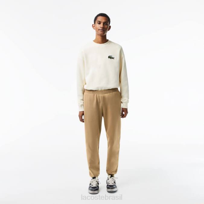 Lacoste homens calça de moletom de lã com ajuste cônico bege P2PX350 roupas