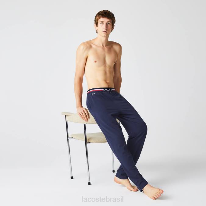 Lacoste homens calça de pijama jersey com cós em três tons azul-marinho P2PX1402 roupas
