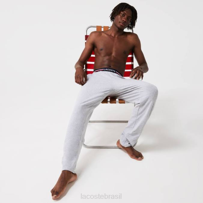 Lacoste homens calça de pijama jersey com cós em três tons chino cinza P2PX1403 roupas