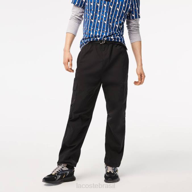 Lacoste homens calça de treino com ajuste relaxado e repelente à água preto P2PX23 roupas