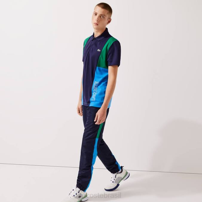 Lacoste homens calça esportiva com faixas colorblock azul marinho/verde/azul/branco P2PX1128 roupas