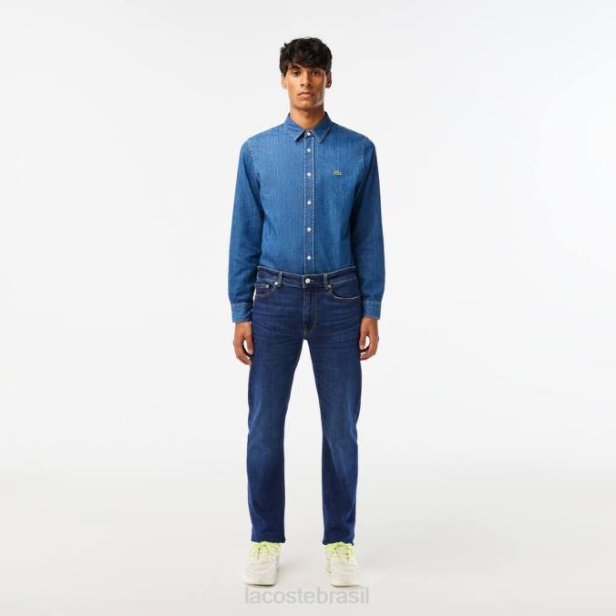 Lacoste homens calça jeans slim fit de algodão stretch azul P2PX419 roupas