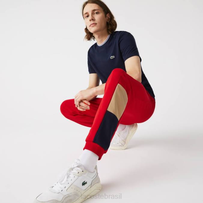 Lacoste homens calças de jogging de lã colorblock de marca vermelho/bege/azul marinho P2PX1109 roupas