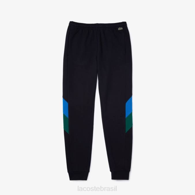 Lacoste homens calças de jogging de lã de algodão com faixas colorblock azul marinho/azul/verde P2PX1090 roupas