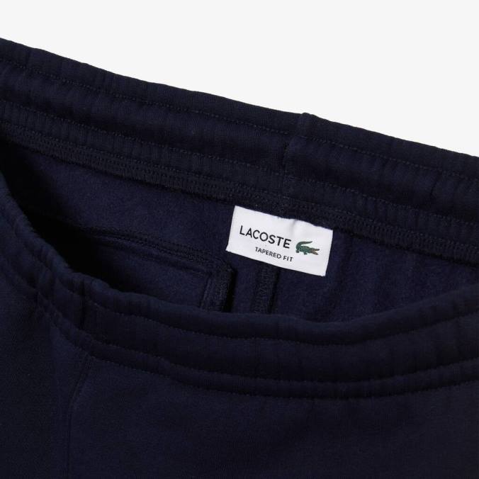 Lacoste homens calças de treino com faixas de contraste azul marinho/amarelo P2PX1059 roupas
