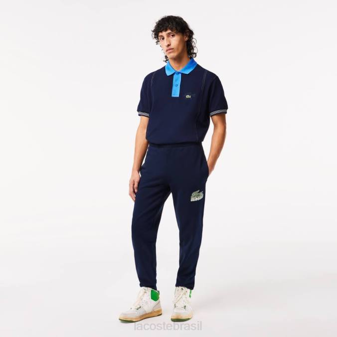 Lacoste homens calças de treino de lã não escovada azul-marinho P2PX309 roupas