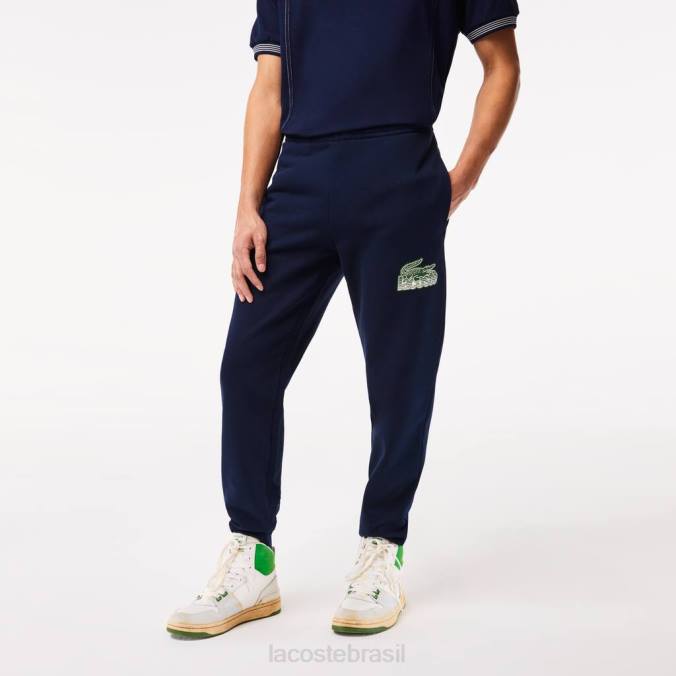 Lacoste homens calças de treino de lã não escovada azul-marinho P2PX309 roupas