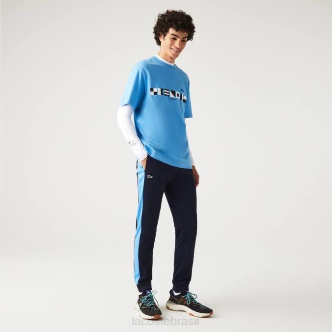 Lacoste homens calças esportivas de tênis resistentes à corrida azul marinho/azul/branco P2PX993 roupas