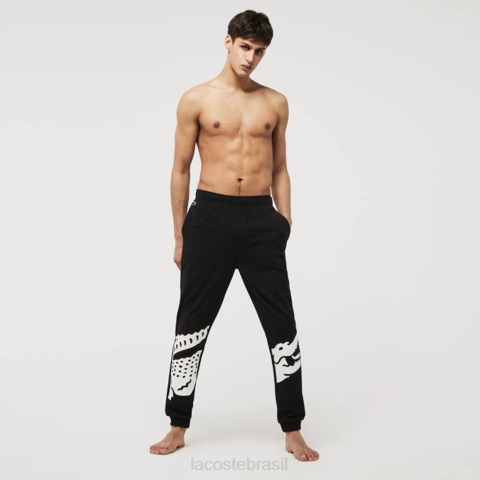 Lacoste homens calças internas com mistura de lã de algodão com design de crocodilo Preto branco P2PX1469 roupas