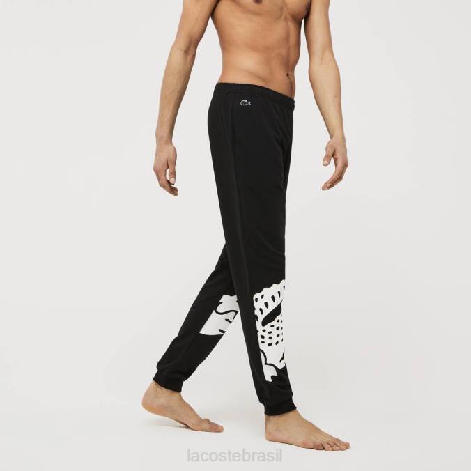 Lacoste homens calças internas com mistura de lã de algodão com design de crocodilo Preto branco P2PX1469 roupas