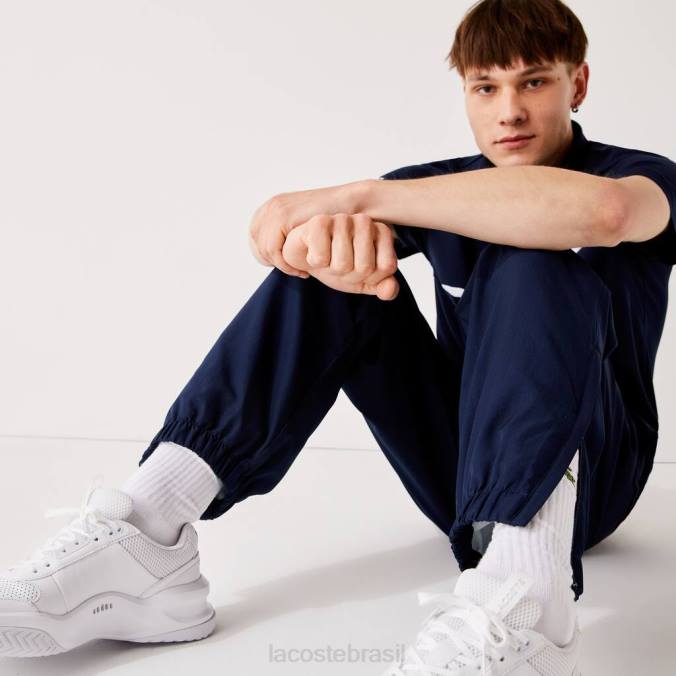 Lacoste homens esporte tênis diamante tecer tafetá trackpants azul-marinho P2PX1115 roupas