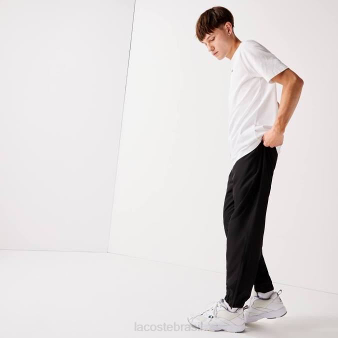 Lacoste homens esporte tênis diamante tecer tafetá trackpants preto P2PX1113 roupas