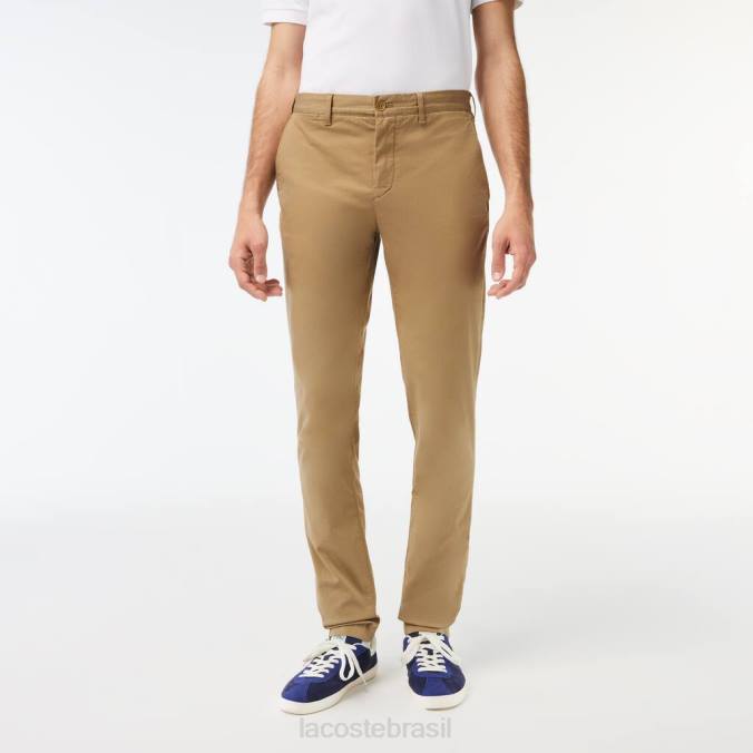 Lacoste homens novas calças clássicas de algodão stretch slim fit bege P2PX476 roupas