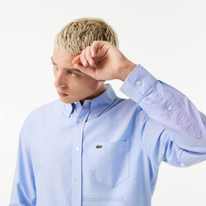 Lacoste homens camisa de algodão oxford regular fit azul P2PX1466 roupas