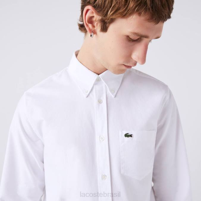 Lacoste homens camisa de algodão oxford regular fit branco P2PX1467 roupas