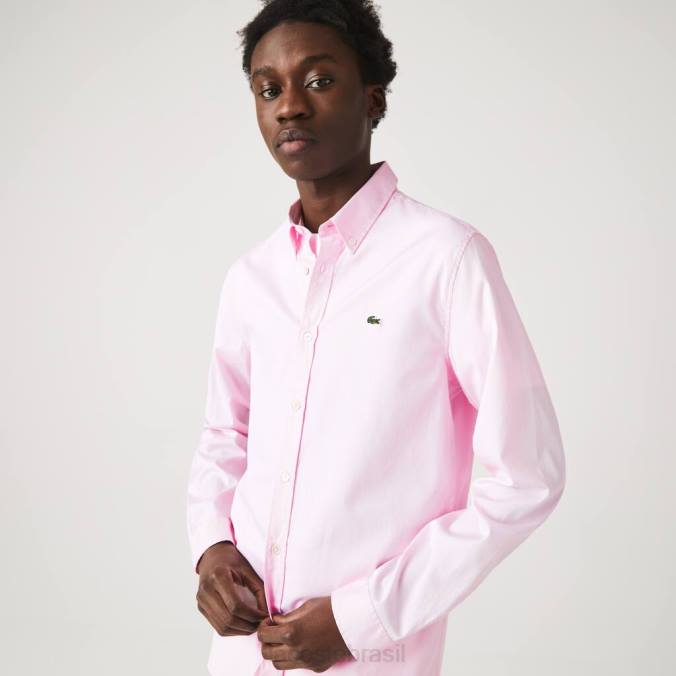Lacoste homens camisa de algodão premium slim fit luz rosa P2PX1649 roupas