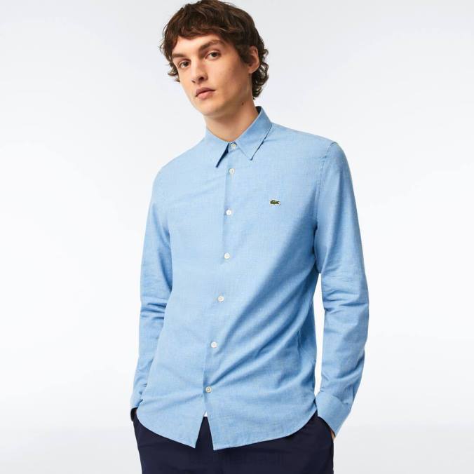 Lacoste homens camisa de cambraia de algodão slim fit Branco azulado P2PX1520 roupas