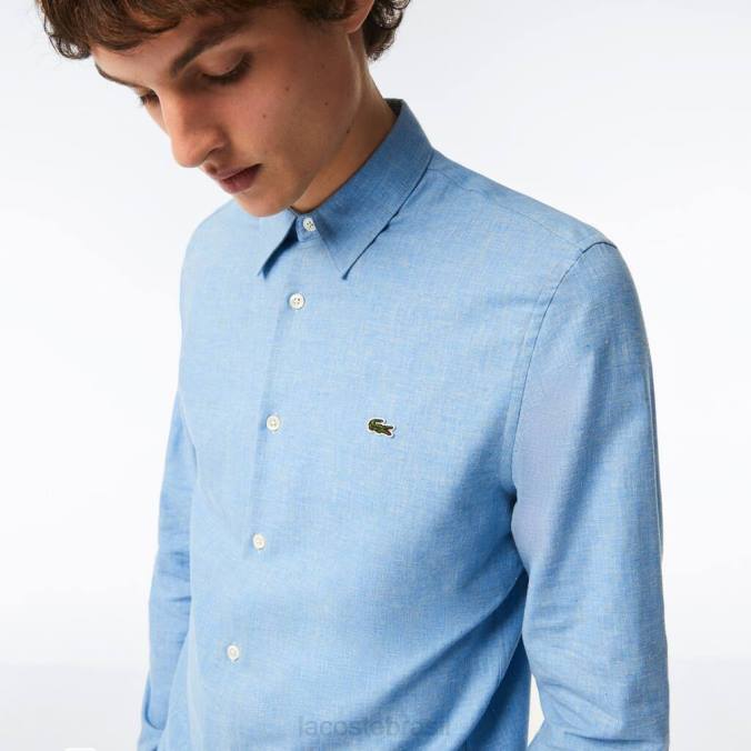 Lacoste homens camisa de cambraia de algodão slim fit Branco azulado P2PX1520 roupas