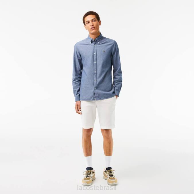 Lacoste homens camisa de cambraia de algodão slim fit azul P2PX1573 roupas