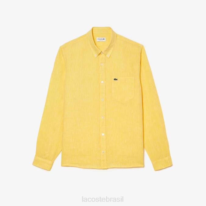 Lacoste homens camisa de linho amarelo P2PX471 roupas