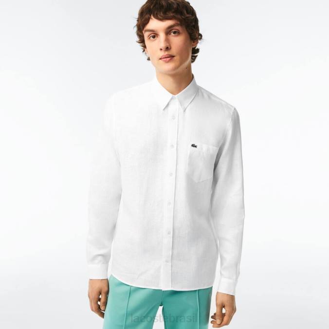 Lacoste homens camisa de linho branco P2PX469 roupas