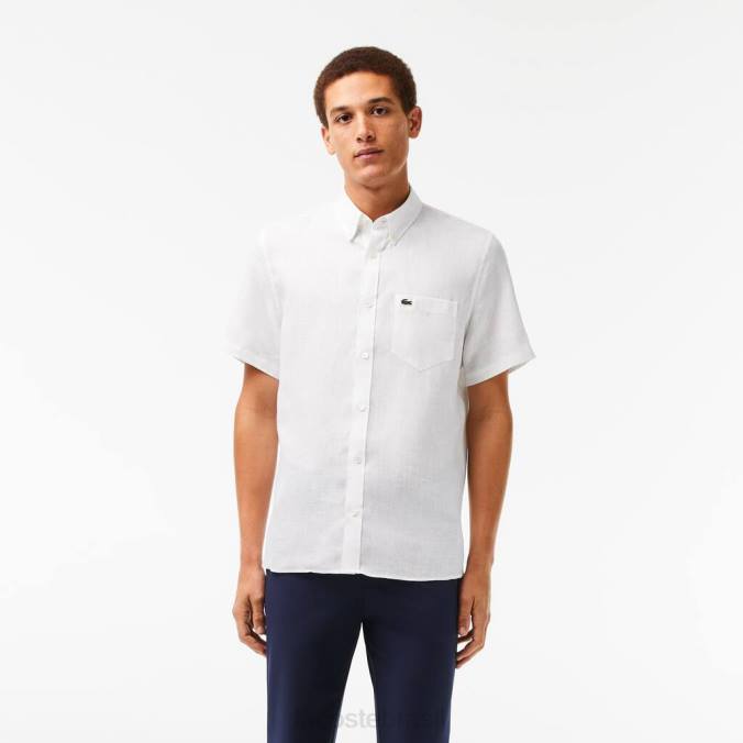 Lacoste homens camisa de linho manga curta branco P2PX490 roupas
