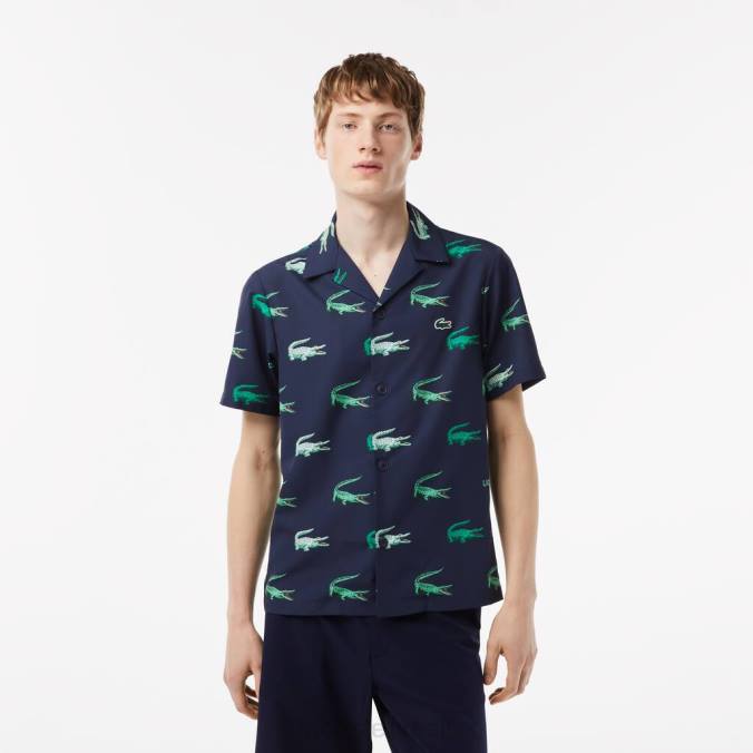 Lacoste homens camisa de manga curta com estampa de golfe azul-marinho P2PX474 roupas